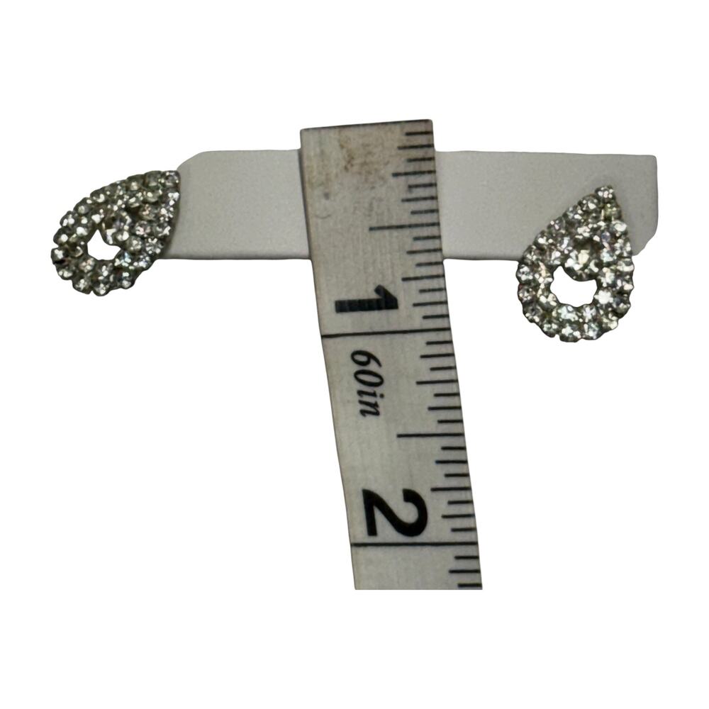 Rhinestone Teardrop Stud Earrings Silver Tone Crystal Pave - Picture 6 of 6